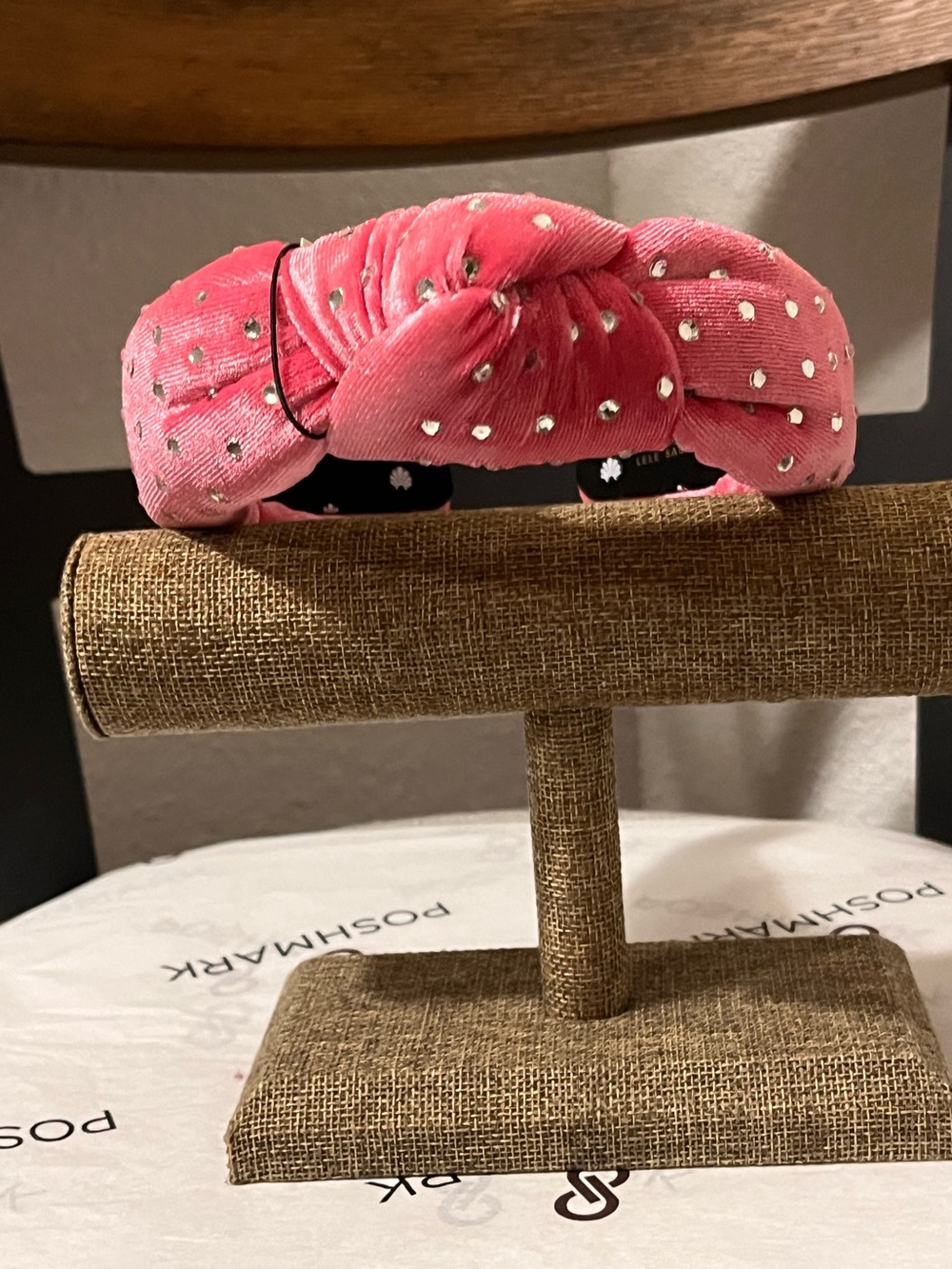 LELE SADOUGHI NWT AUTHENTIC PINK VELVET CRYSTAL DOTTED BCA HEADBAND